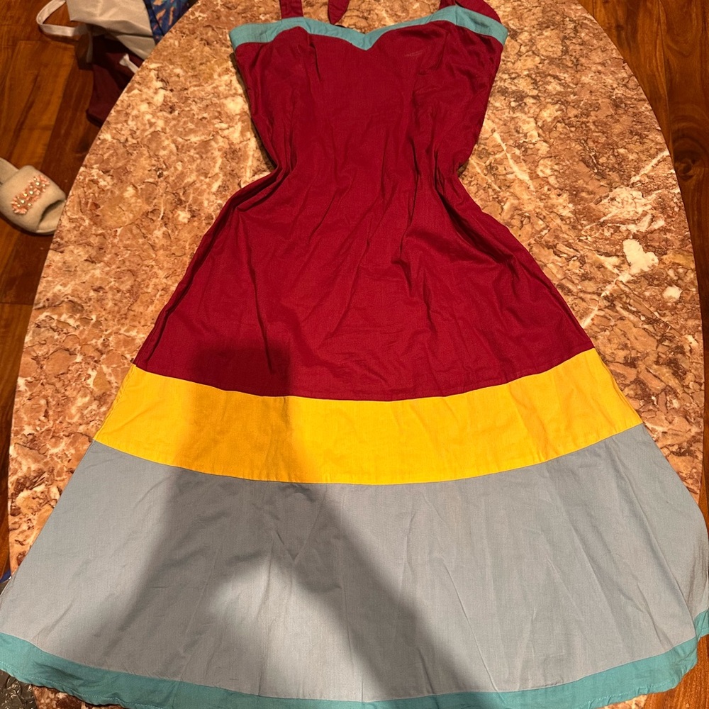 Maeve Burgundy and Yellow Colorblock Dress